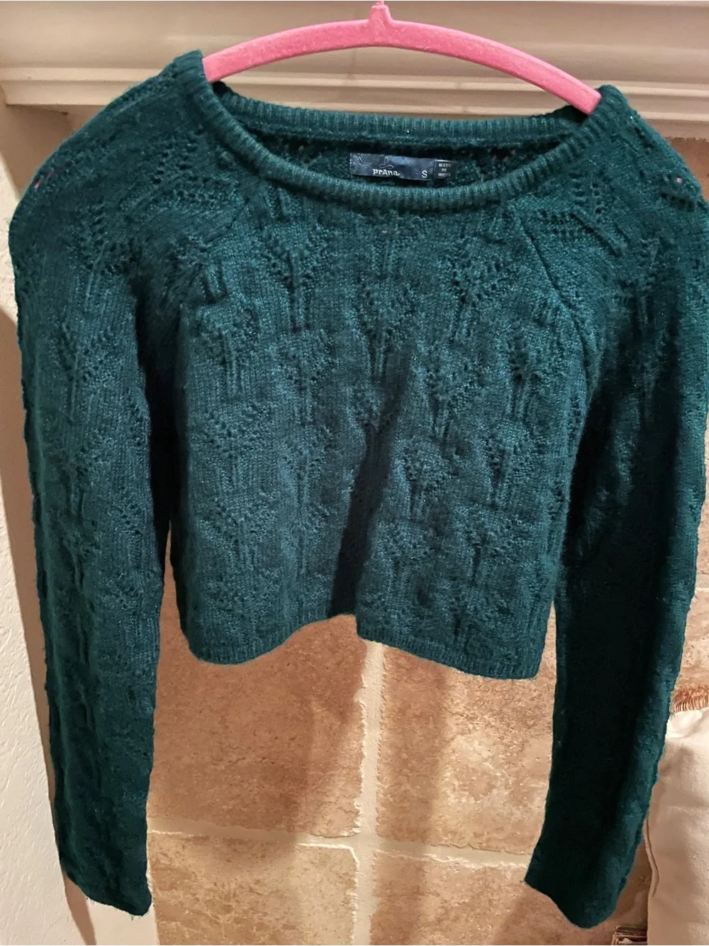 Prana Turquoise Green Cableknit Crop Sweater Outdoorsy Campcore Hiking S